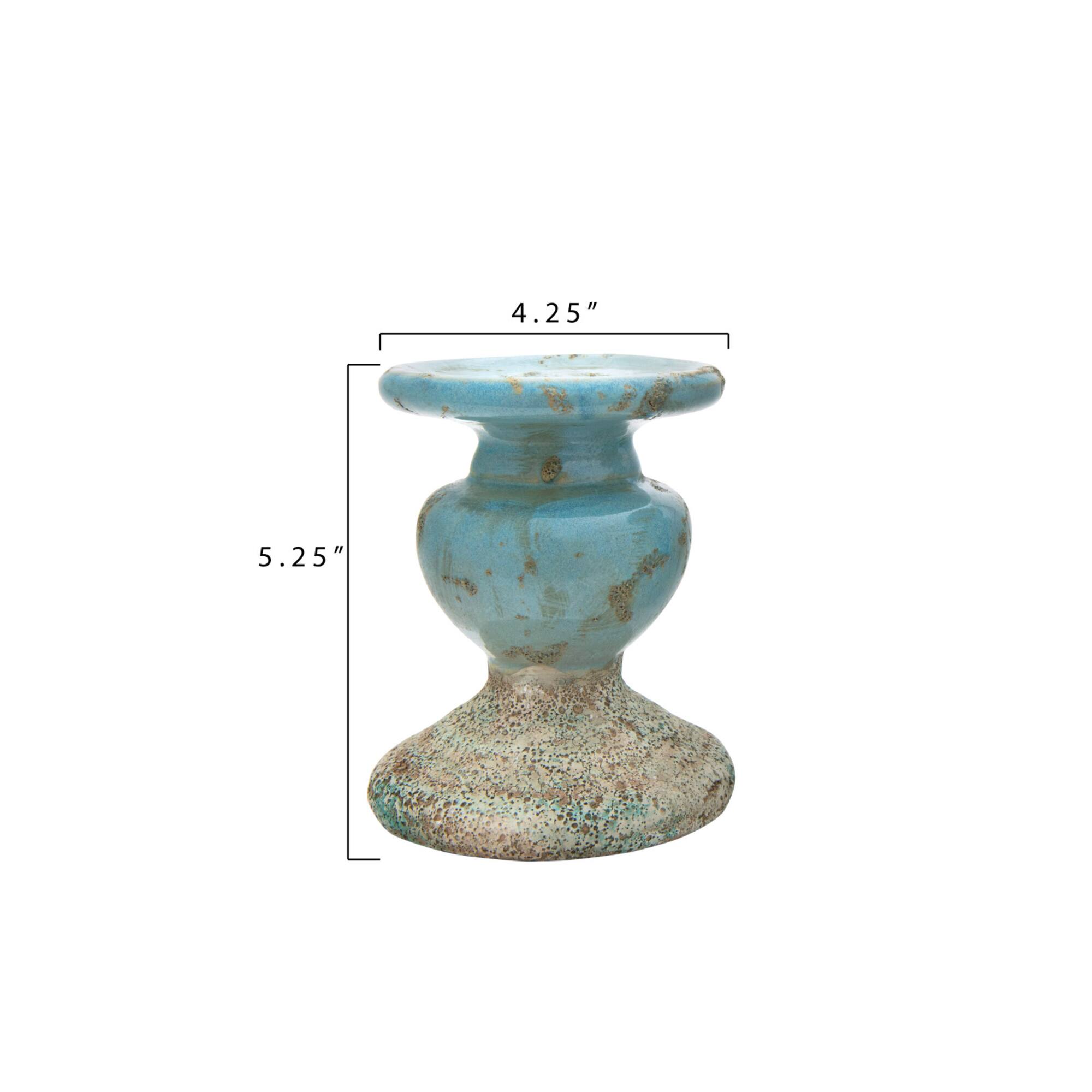 Hello Honey® 5" Distressed Blue Terracotta Pillar Candleholder